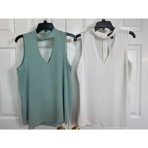 Lot of TWO BRAND NEW Sleeveless Chocker V-Neck Blouses/Tops, Size Medium - NWT
